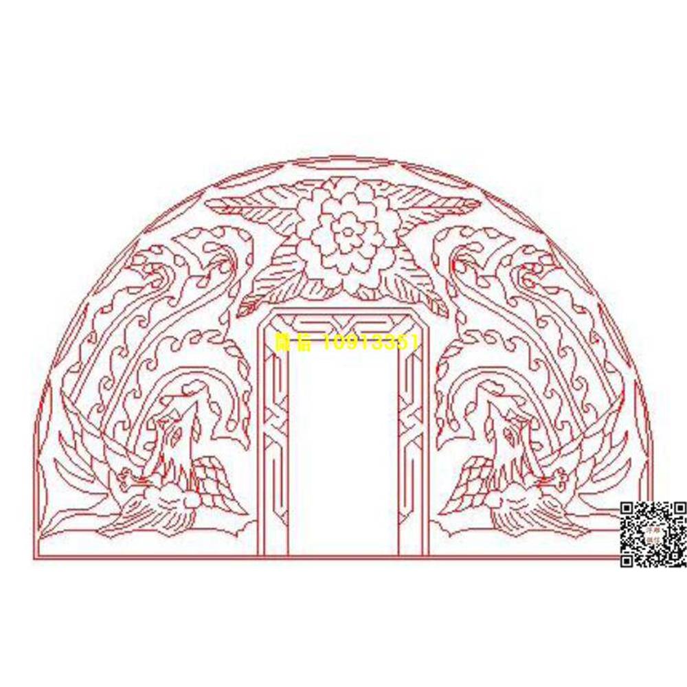 精雕图74双凤墓碑碑头线雕图线条图单线铣底图_电脑雕刻plt文泰矢量图精雕图浮雕图